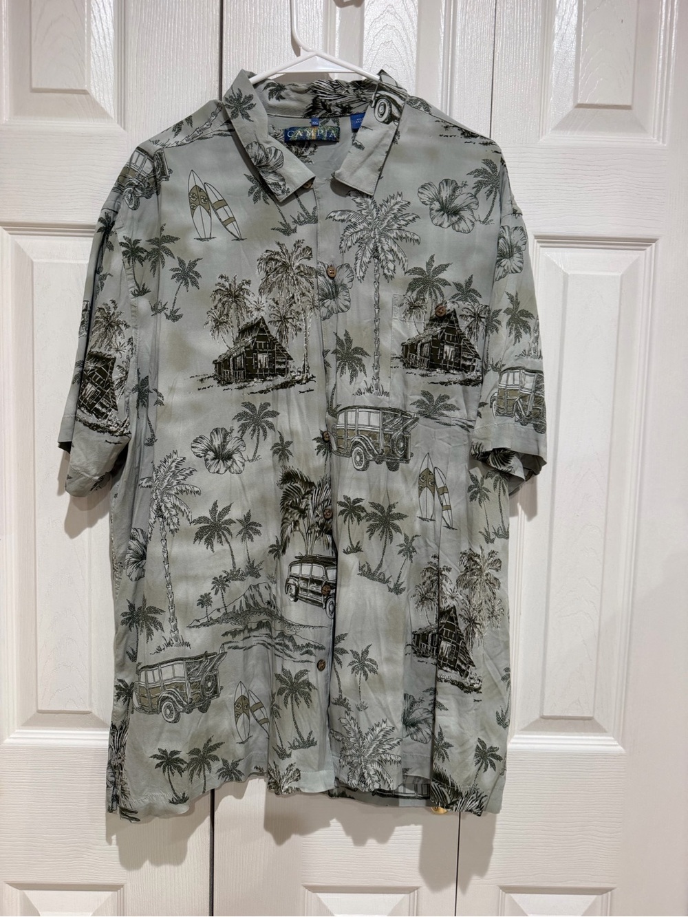 Casual Short-Sleeve Island-Print Button-Down Shirt - Gray